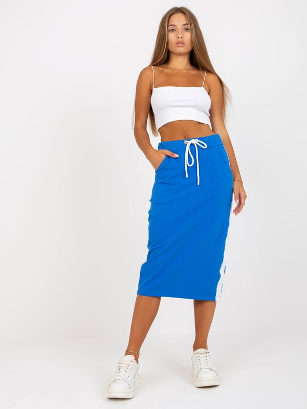 Fashionhunters RUE PARIS dark blue sweatshirt midi skirt with stripes