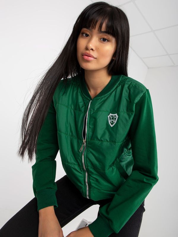 Fashionhunters RUE PARIS dark green quilted bomber hoodie with pockets