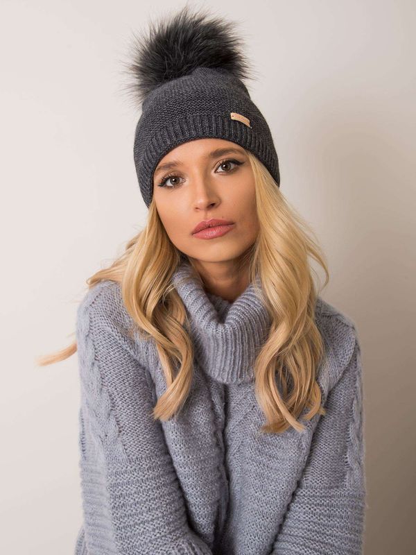 Fashionhunters RUE PARIS Dark grey cap with pompom