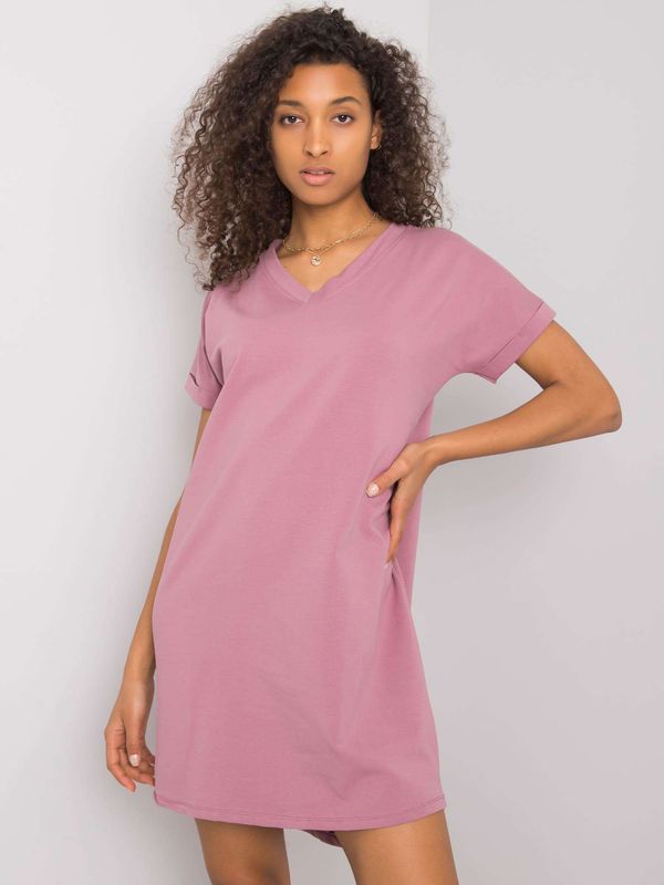 Fashionhunters RUE PARIS Dusty pink ladies cotton dress