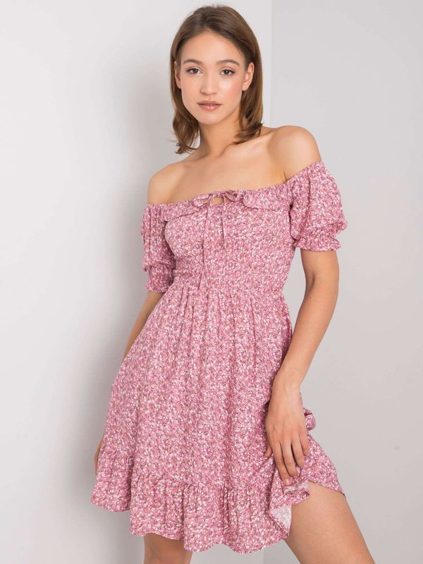 Fashionhunters RUE PARIS Dusty pink patterned dress with frill