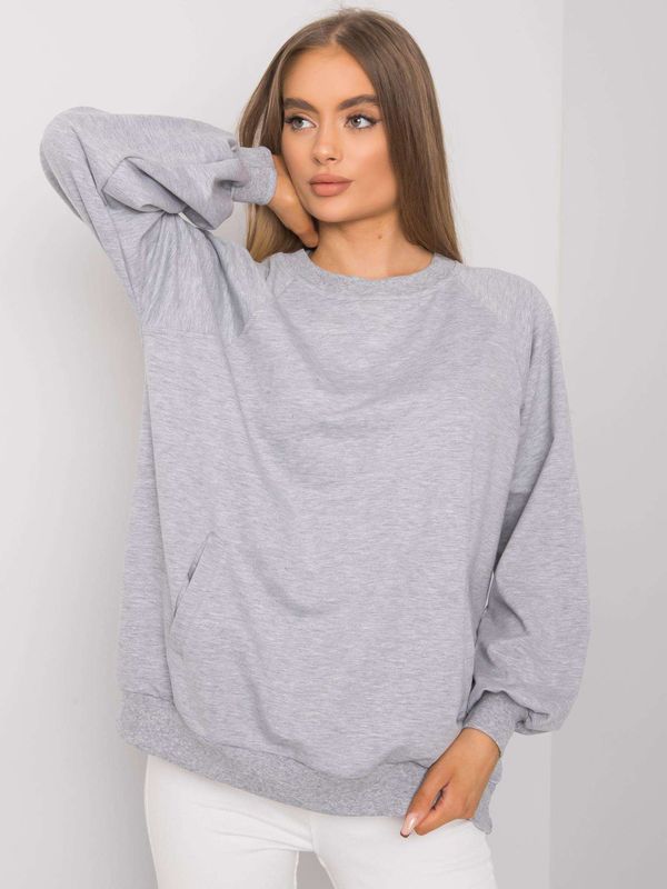 Fashionhunters RUE PARIS Grey melange cotton hoodie