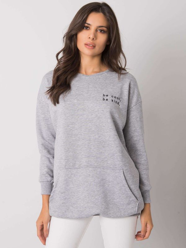 Fashionhunters RUE PARIS Grey melange kangaroo hoodie