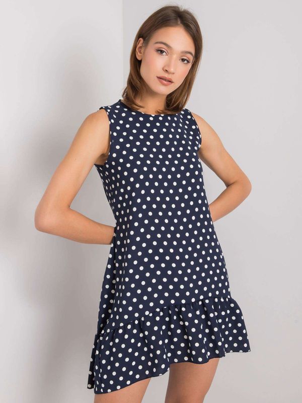 Fashionhunters RUE PARIS Lady's dark blue dress with polka dots