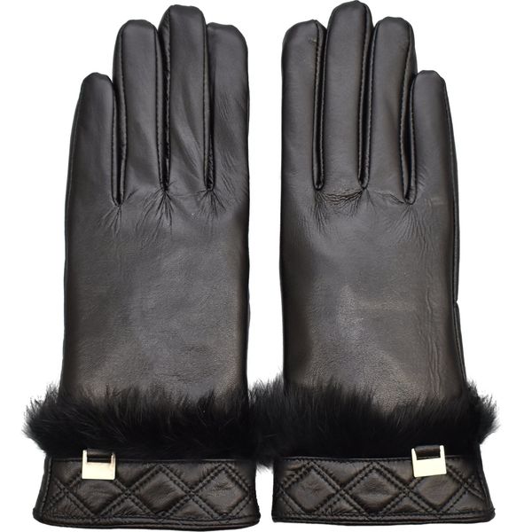 Semiline Rukavice Semiline Semiline_Women_Leather_Antibacterial_Gloves_P8208_Black