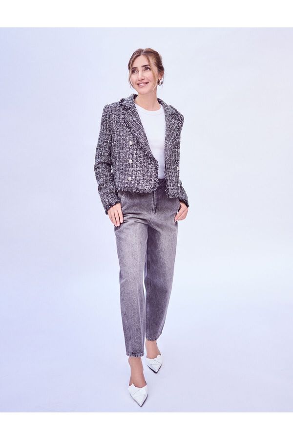 Koton Şahika Ercümen X Koton - Yüksel Waist Denim Trousers Comfortable Fit with Pockets Non-stretch Cotton
