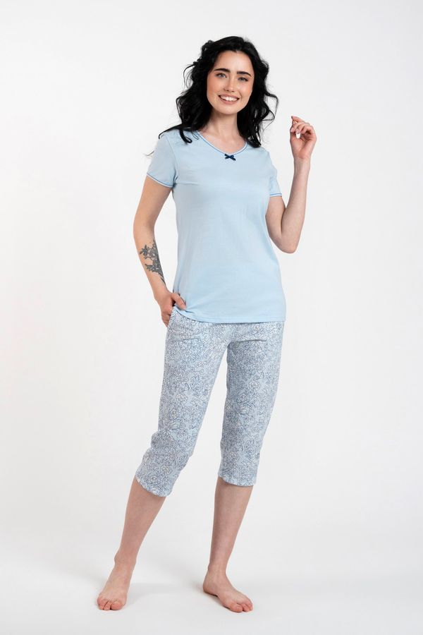 Italian Fashion Salli Women's Pyjamas, Short Sleeves, 3/4 Pants - Blue/Duk Blue