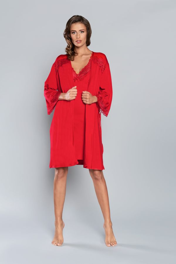 Italian Fashion Samaria bathrobe with 3/4 sleeves - red