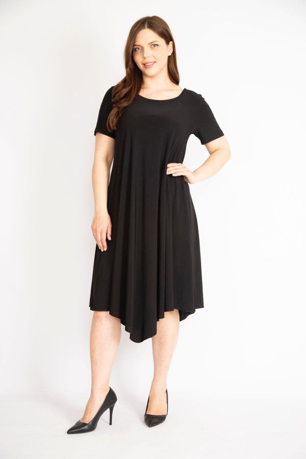 Şans Şans Women's Black Plus Size A-Line Cut Short Sleeve Lycra Dress