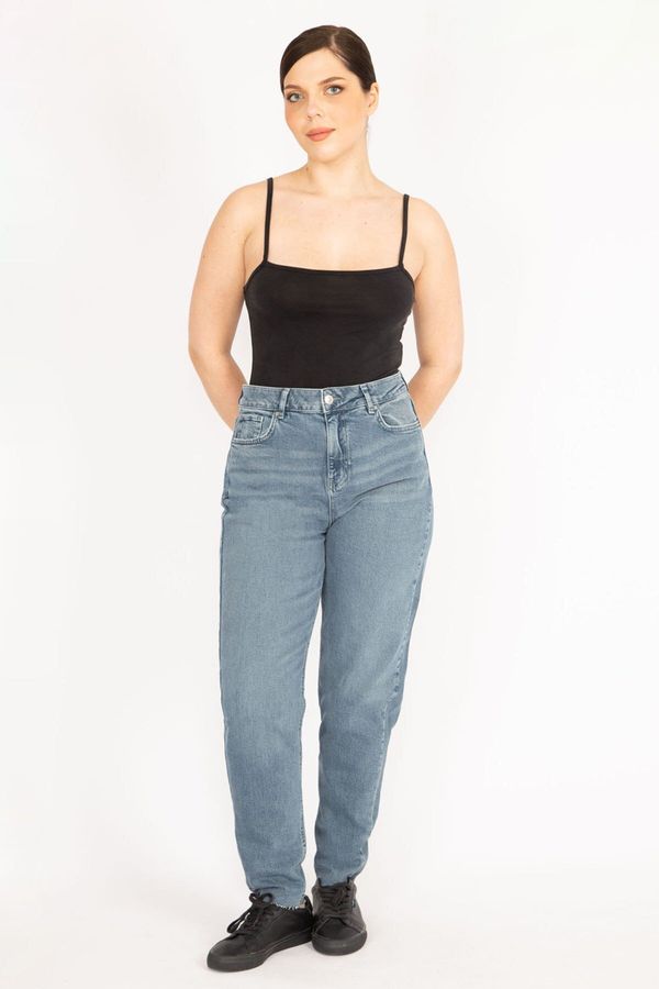 Şans Şans Women's Blue Large Size 5 Pocket Lycra Jeans