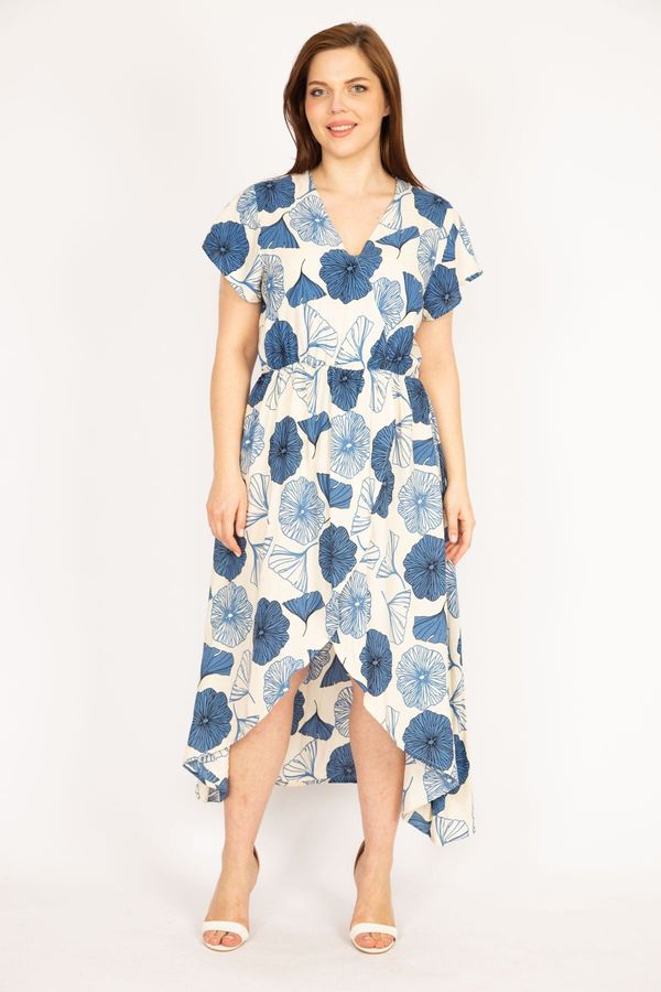 Şans Şans Women's Blue Plus Size Woven Viscose Fabric Skirt with Wrap Elastic Waist Dress