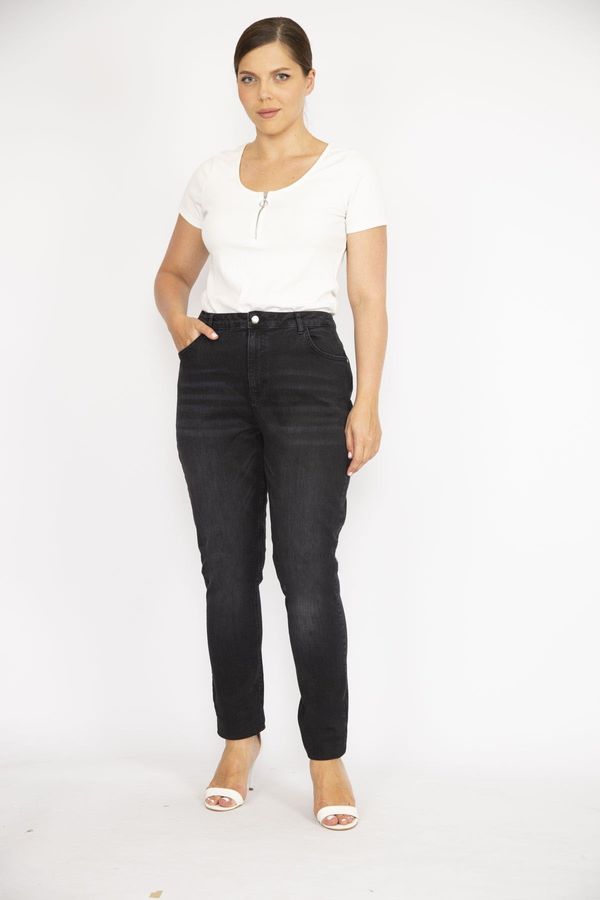 Şans Şans Women's Large Size Black High Waist Lycra 5 Pocket Jeans