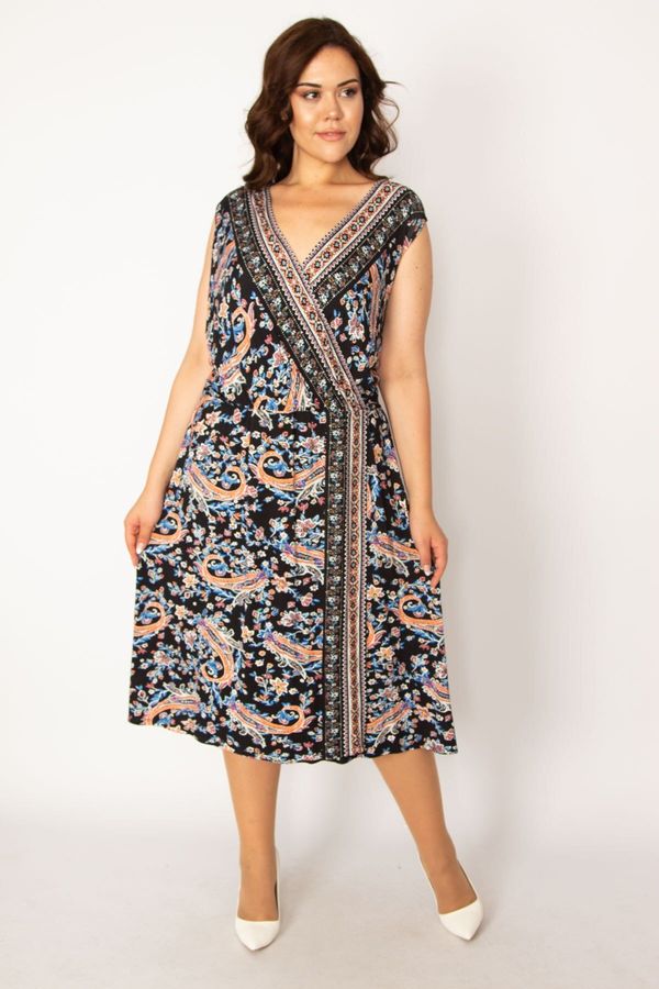 Şans Şans Women's Large Size Colorful Shawl Pattern Closed Wrap Dress
