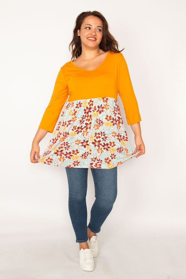 Şans Şans Women's Large Size Colorful Skirt Patterned Tunic