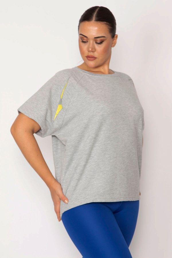 Şans Şans Women's Large Size Gray Raglan Sleeve Short Sleeve Sweatshirt