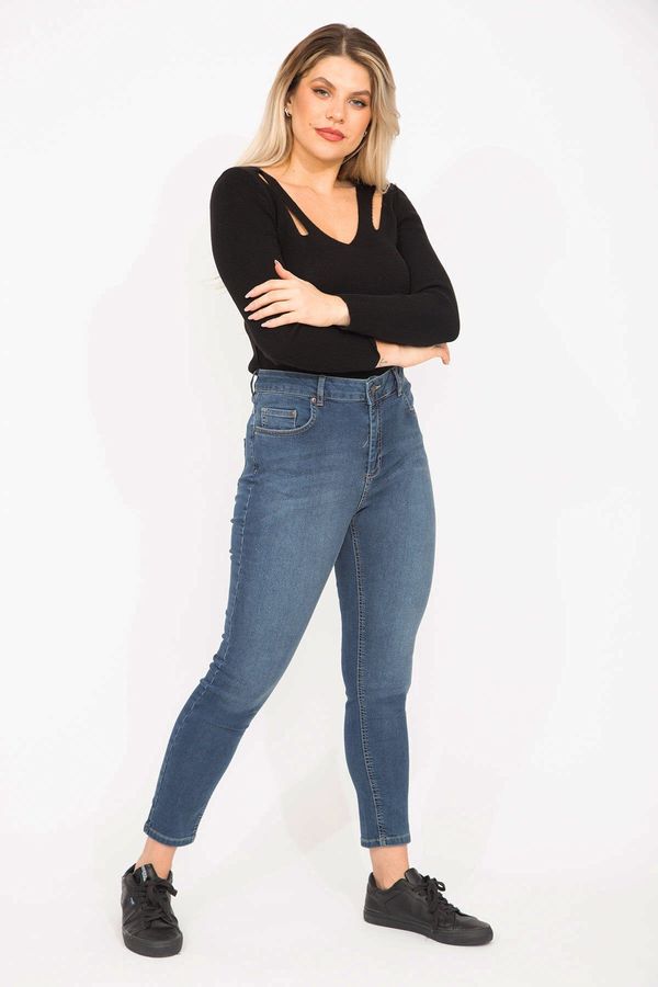 Şans Şans Women's Large Size Navy Blue 5 Pocket Skinny Jeans