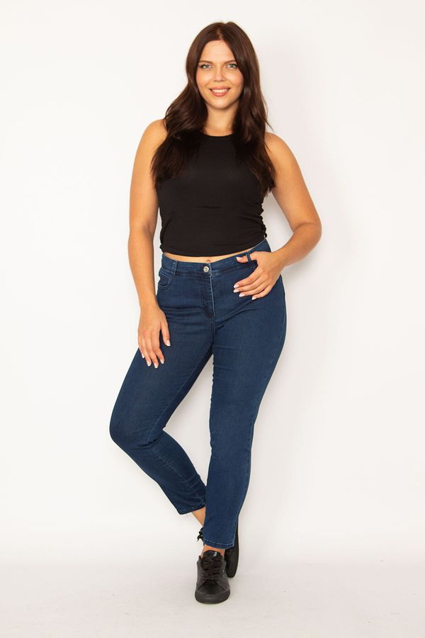 Şans Şans Women's Large Size Navy Blue Lycra 5 Pocket Jeans Trousers
