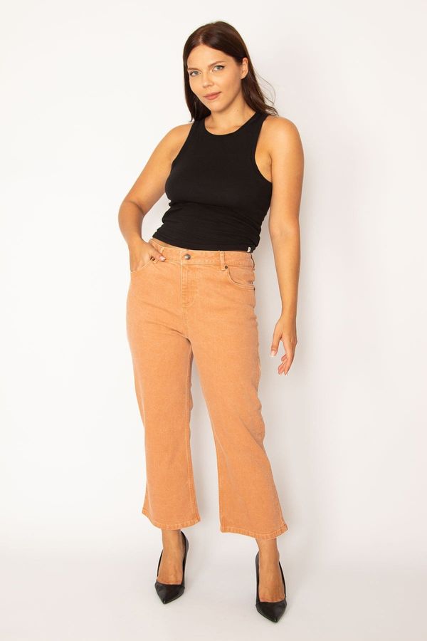 Şans Şans Women's Large Size Orange Ankle Length 5 Pocket Jeans Trousers