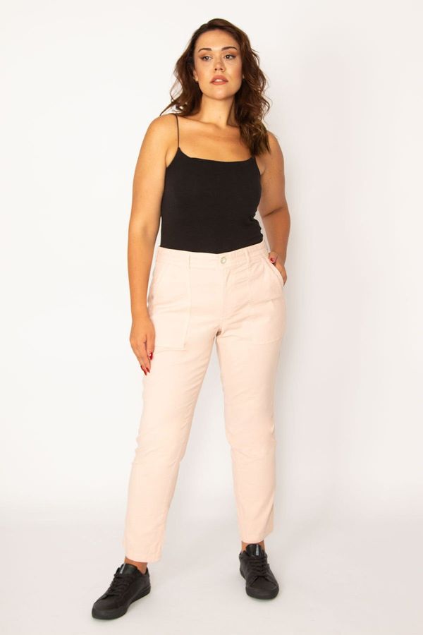 Şans Şans Women's Large Size Pink Pocket and Cup Detailed Lycra Trousers 65n34118
