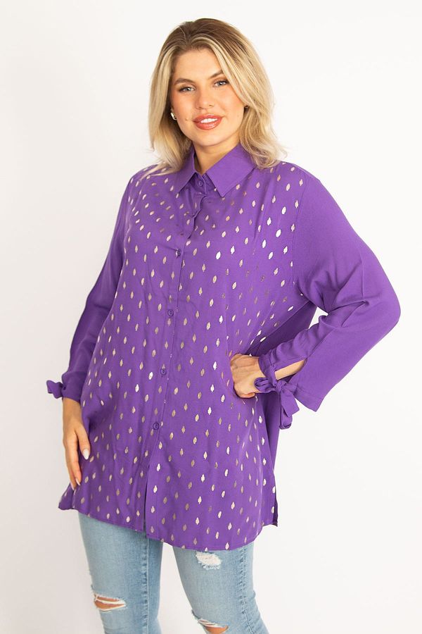 Şans Şans Women's Lilac Viscose Shirt with Front Buttons, Lace-Up And Lacquer Print Detail.