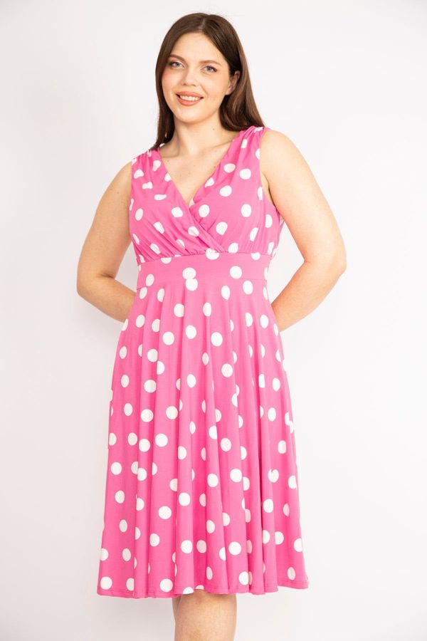 Şans Şans Women's Pink Plus Size Collared Point Patterned Dress
