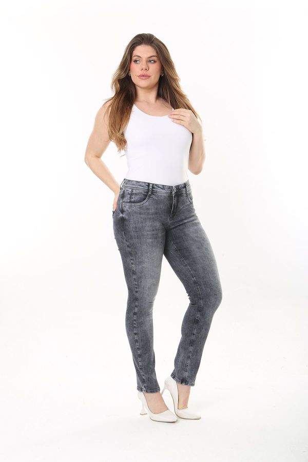 Şans Şans Women's Plus Size Anthracite Lycra 5-Pocket Jeans