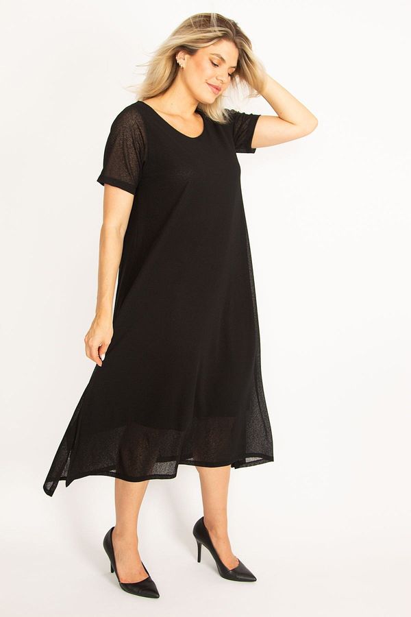 Şans Şans Women's Plus Size Black Crepe Dress With Lining