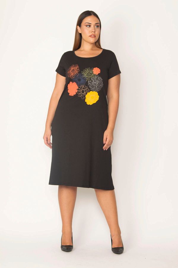 Şans Şans Women's Plus Size Black Embroidered Viscose Dress
