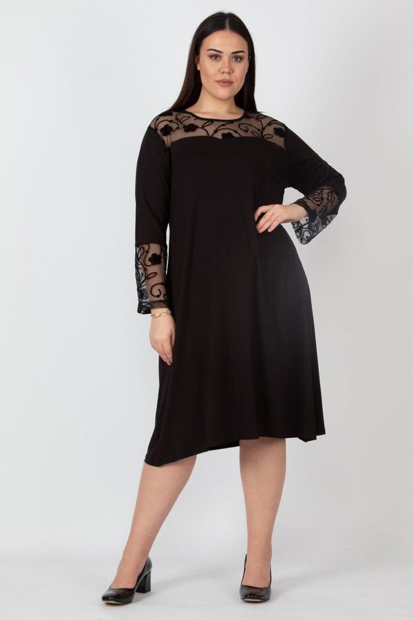 Şans Şans Women's Plus Size Black Lace Detailed Dress
