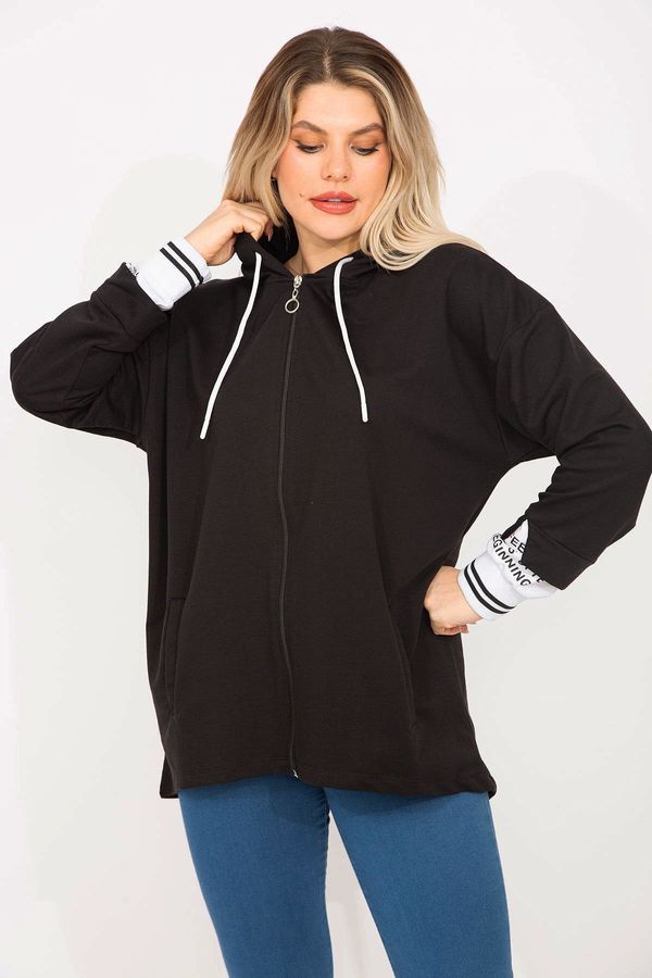 Şans Şans Women's Plus Size Black Sleeve Detailed Sweatshirt