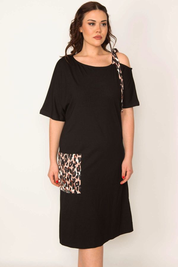 Şans Şans Women's Plus Size Black Strap and Pocket Detailed Dress