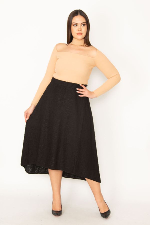 Şans Şans Women's Plus Size Black Waist Elastic Boucle Back Long Skirt