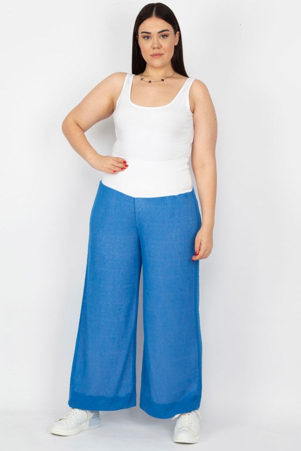 Şans Şans Women's Plus Size Blue Corsage Belt Detailed Lined Knitted Fabric Trousers