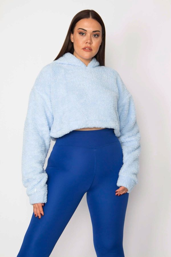 Şans Şans Women's Plus Size Blue Hooded Fleece Sweatshirt