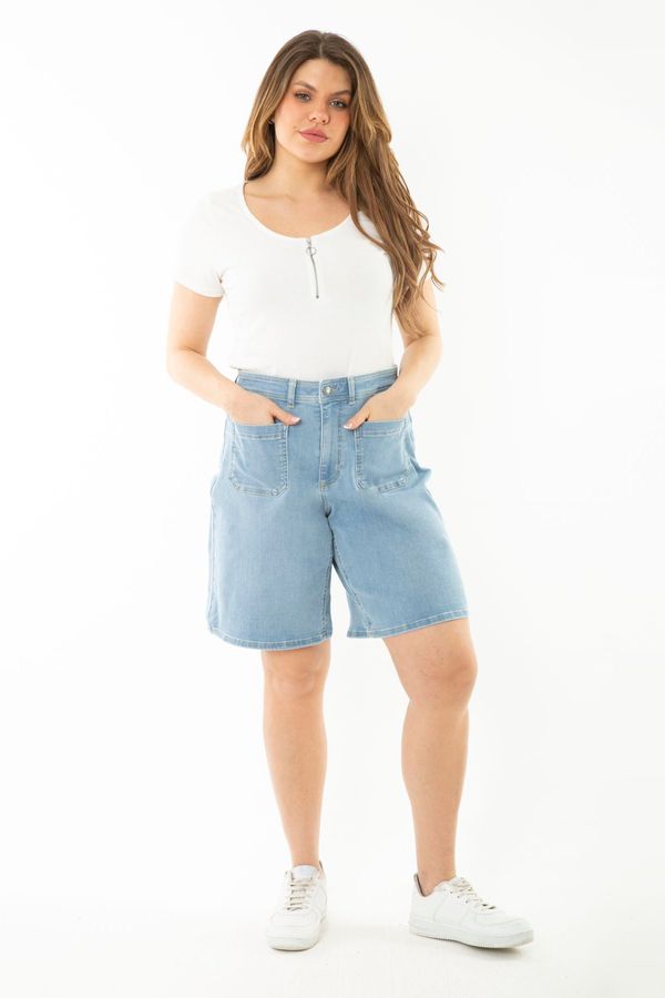 Şans Şans Women's Plus Size Blue Lycra 5-Pocket Denim Shorts