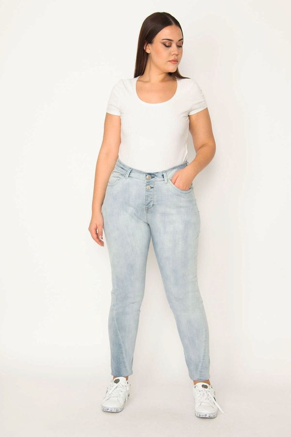 Şans Şans Women's Plus Size Blue Wash Effect 5 Pocket Jeans