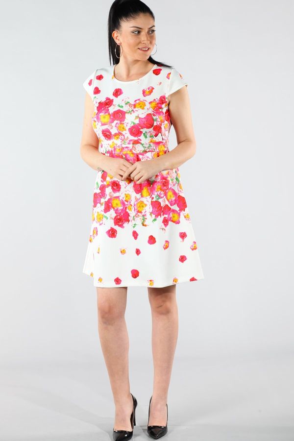 Şans Şans Women's Plus Size Bone Flower Patterned Dress