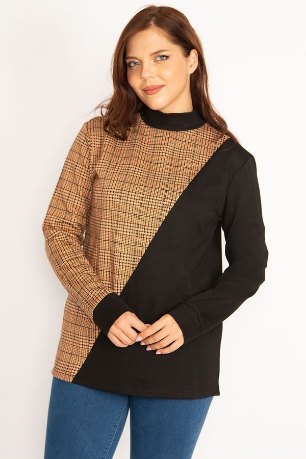 Şans Şans Women's Plus Size Brown Plaid Sweatshirt