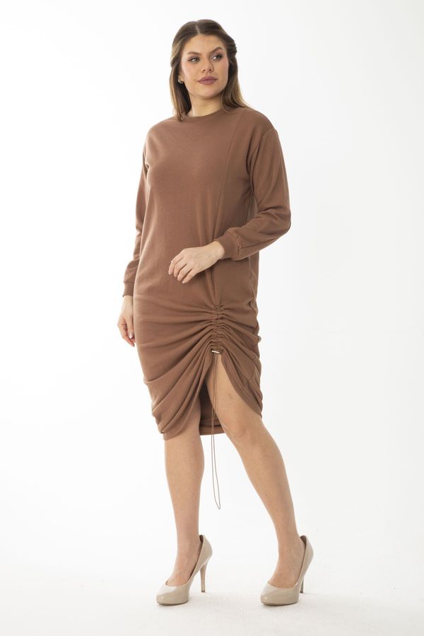 Şans Şans Women's Plus Size Camel Skirt Elastic Gathered Sweatshirt Dress