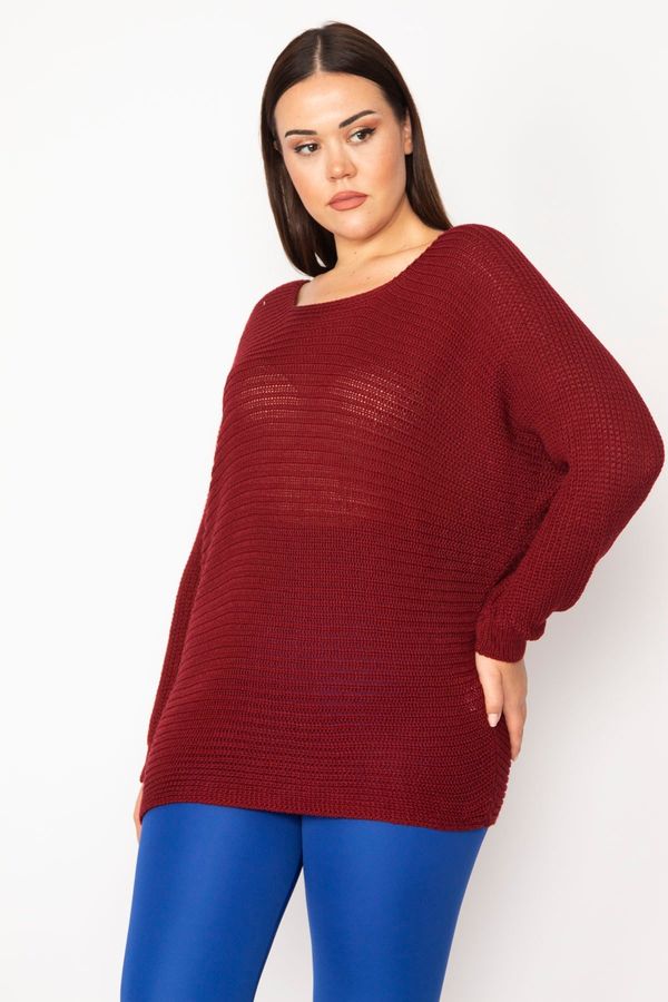 Şans Şans Women's Plus Size Claret Red Thessaloniki Knitted Sweater Sweater
