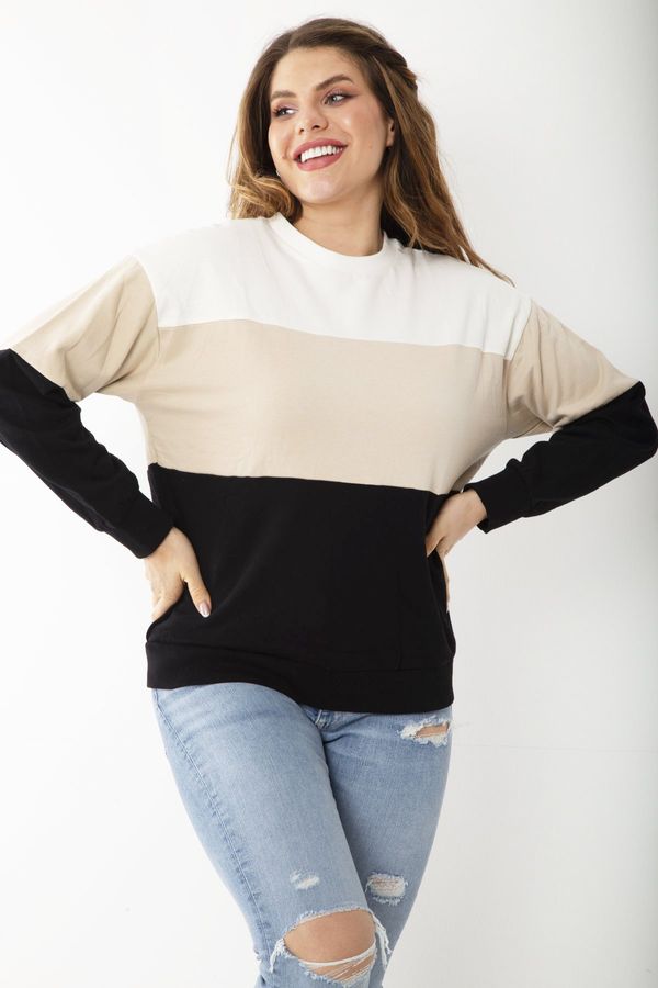 Şans Şans Women's Plus Size Colorful Color Combination Sweatshirt