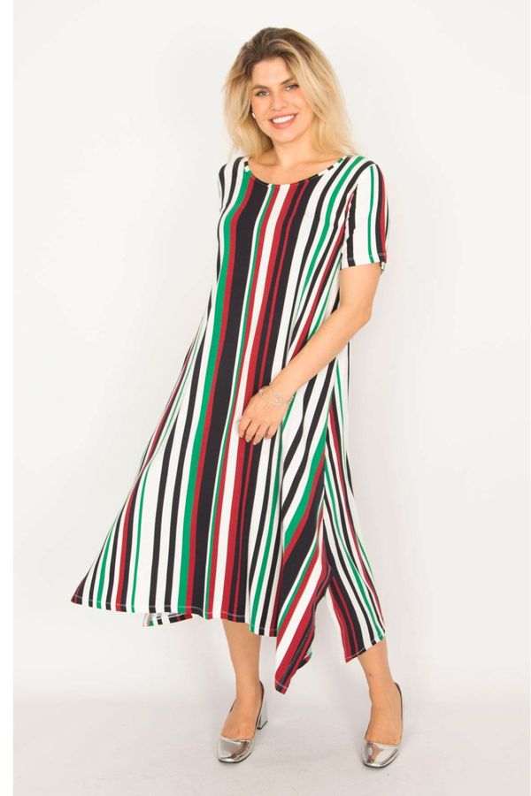 Şans Şans Women's Plus Size Colorful Long Dress with Side Slits