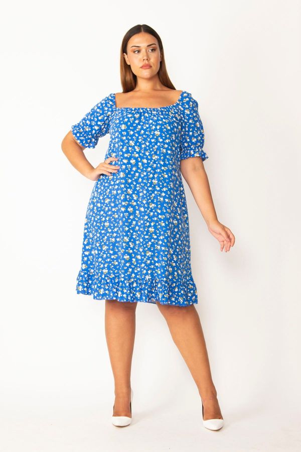 Şans Şans Women's Plus Size Floral Pattern Dress With Elasticated Collar And Arm Cuffs.