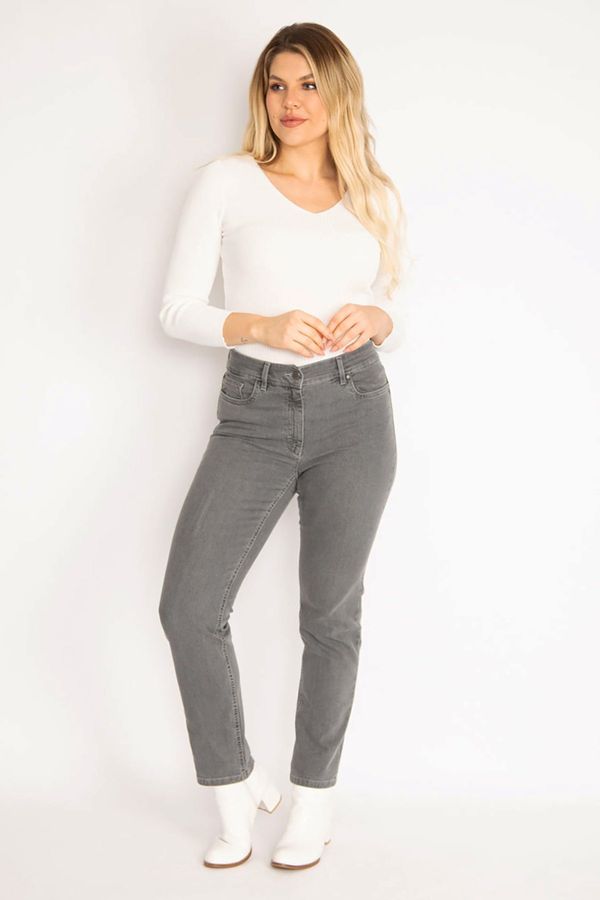 Şans Şans Women's Plus Size Gray 5-Pocket Jeans Pants