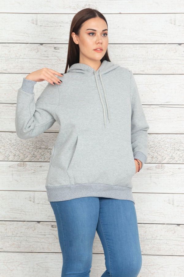 Şans Şans Women's Plus Size Gray Hooded Raising Sweatshirt