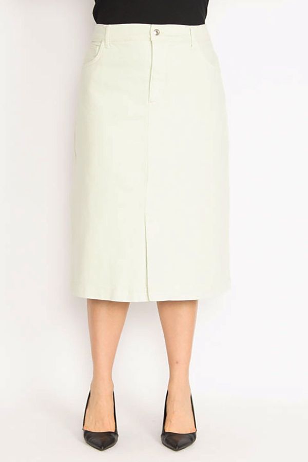 Şans Şans Women's Plus Size Green 5-Pocket Denim Skirt