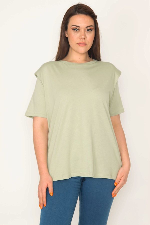 Şans Şans Women's Plus Size Green Shoulder Detailed Waistband Blouse
