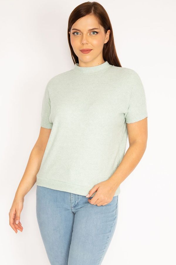 Şans Şans Women's Plus Size Green Soft Fabric Short Sleeve Blouse