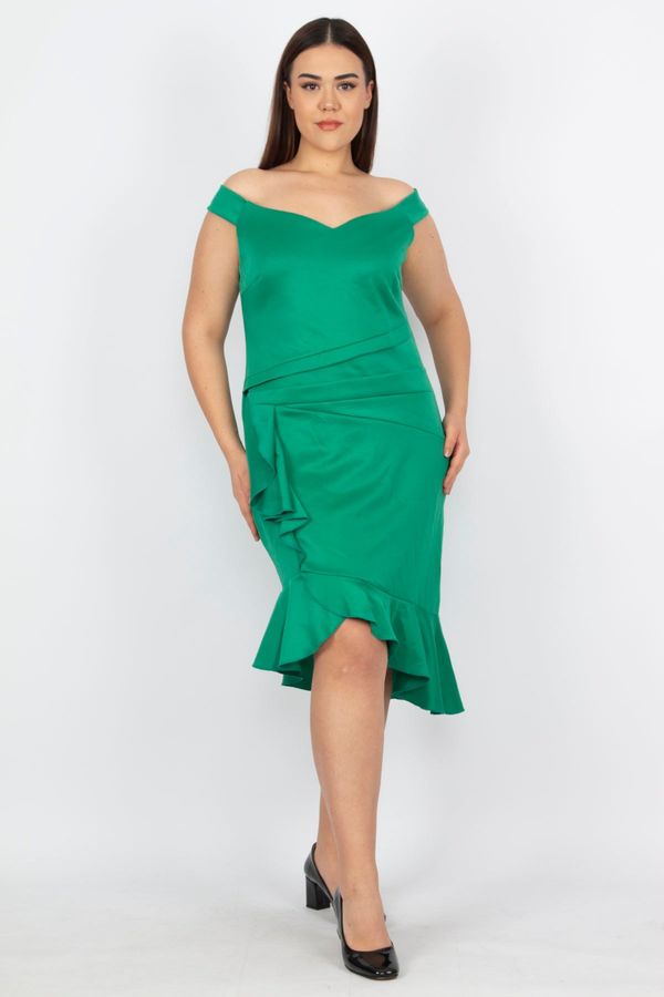 Şans Şans Women's Plus Size Green Waist Detailed Ruffled Dress