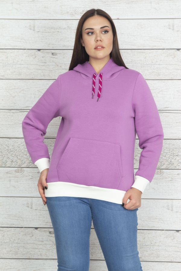 Şans Şans Women's Plus Size Lilac Hooded Inner Raising Sweatshirt